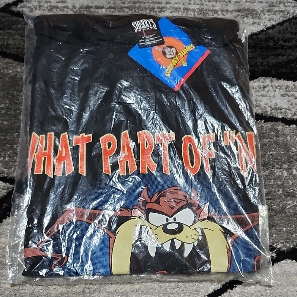 1996 LOONEY TUNES "TAZ" TASMANIAN DEVIL UNISEX CREW-NECK BLACK TEE-SHIRT XL PR-F